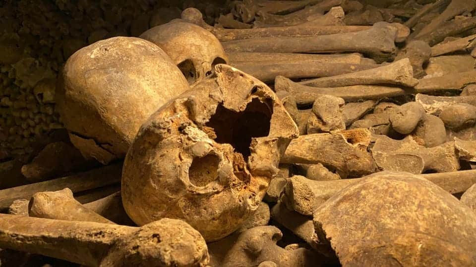 Broken Skrull inside the tour in The catacombs of Paris